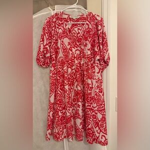 Emma & Michele Red and White Printed Dress